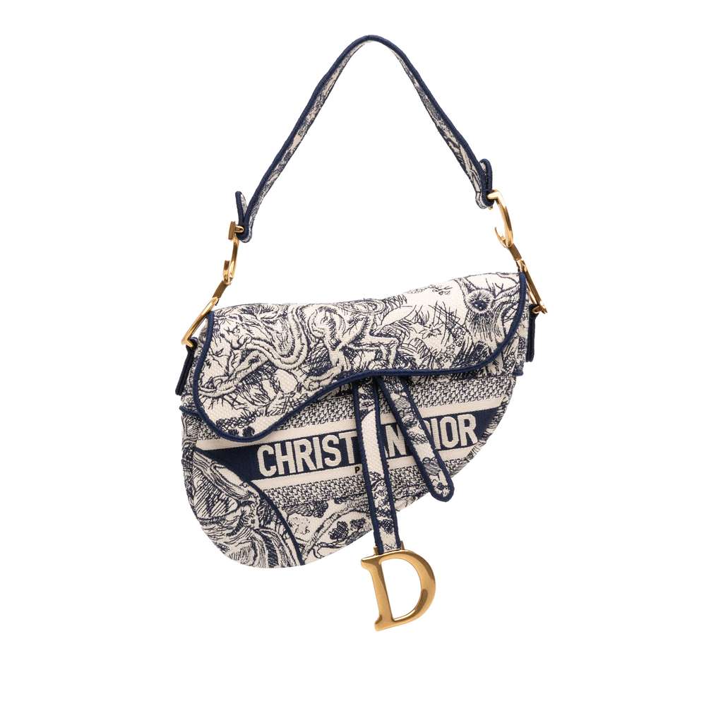 Dior Canvas Embroidered Toile de Jouy Saddle Bag