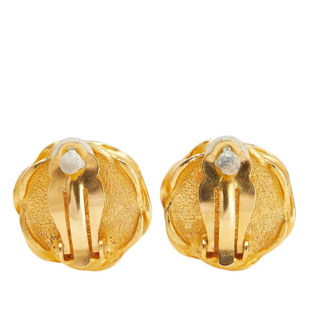 Chanel Gold Plated and Acrylic CC Hexagon Clip On Earrings - Back view