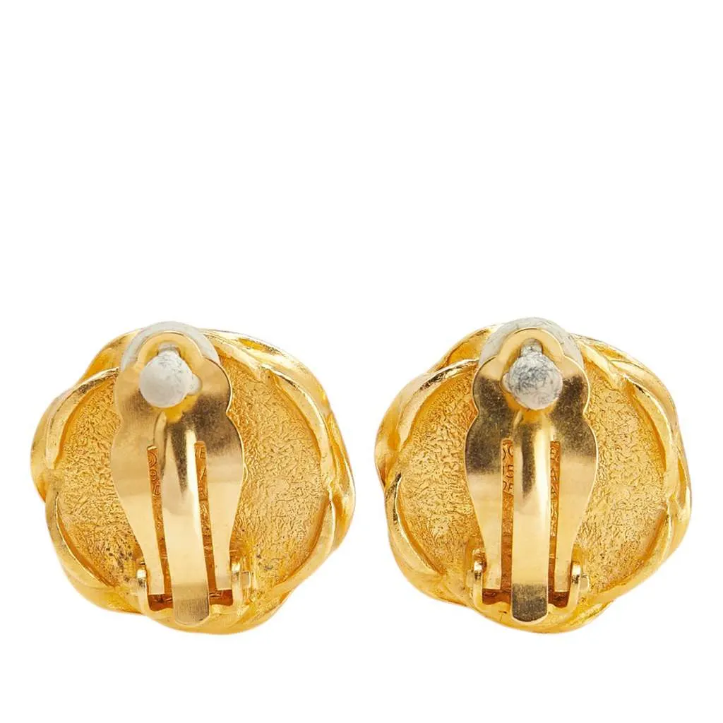 Chanel Gold Plated and Acrylic CC Hexagon Clip On Earrings Gold Metal Good - Back View