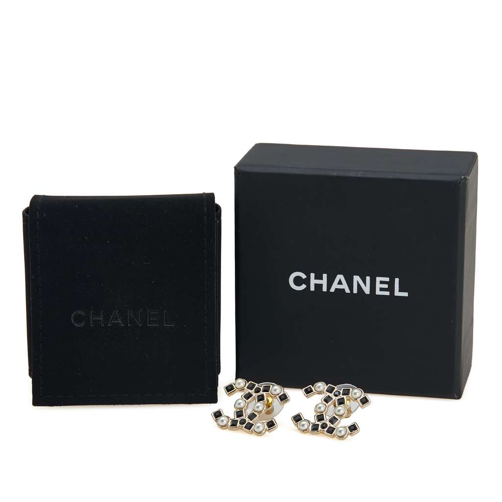 Chanel CC Gold Plated Crystals & Faux Pearls Stud Earrings - 4