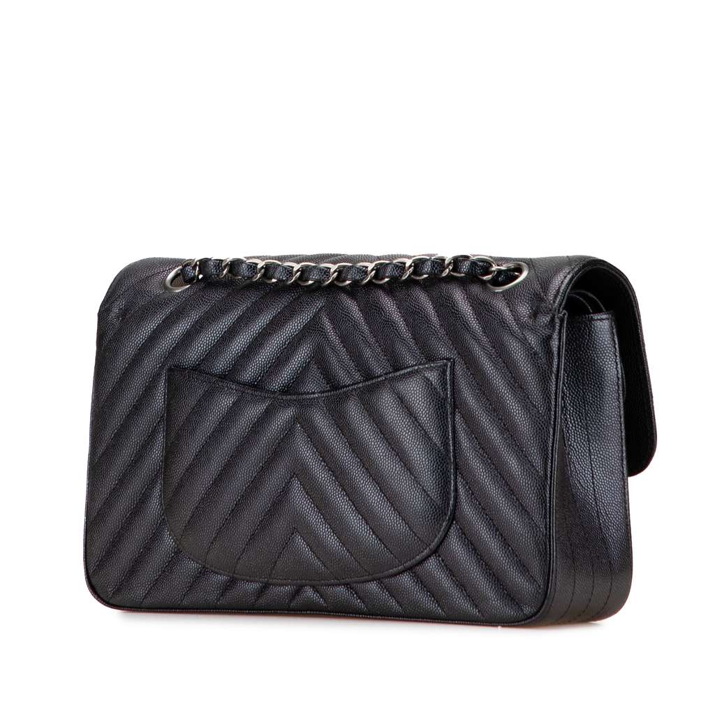 Chanel Medium Classic Chevron Caviar Double Flap - Back view