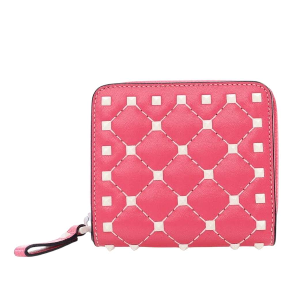 Valentino Lambskin Free Rockstud Spike Compact Zip Around Wallet