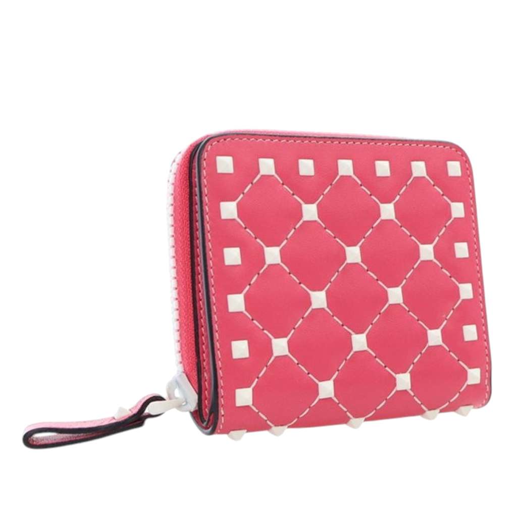 Valentino Lambskin Free Rockstud Spike Compact Zip Around Wallet - Back view