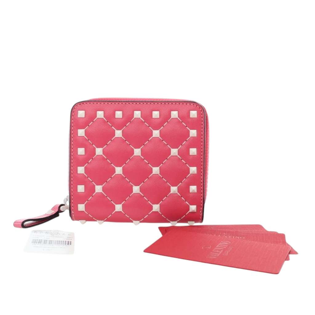 Valentino Lambskin Free Rockstud Spike Compact Zip Around Wallet - Image 12
