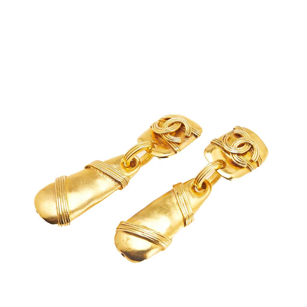Chanel Gold Plated CC Drop Clip On Earrings