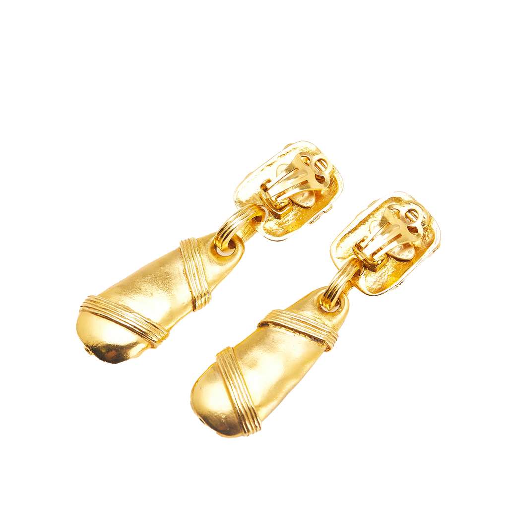 Chanel Gold Plated CC Drop Clip On Earrings - Back view