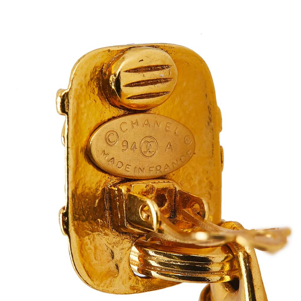 Chanel Gold Plated CC Drop Clip On Earrings - Image 6