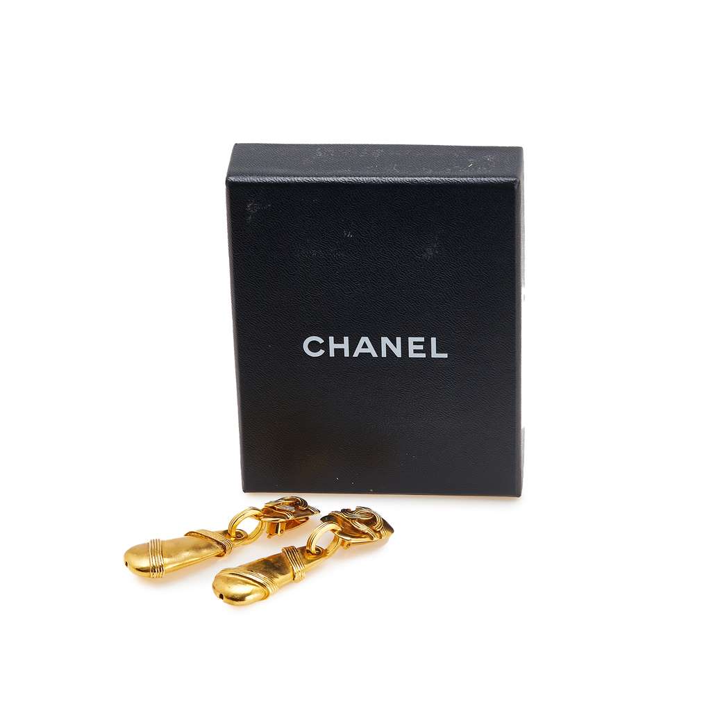 Chanel Gold Plated CC Drop Clip On Earrings - 4