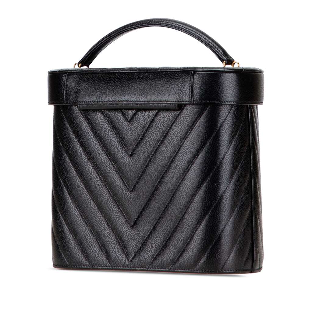 Chanel CC Chevron Caviar Turnlock Vanity Bag - Back view