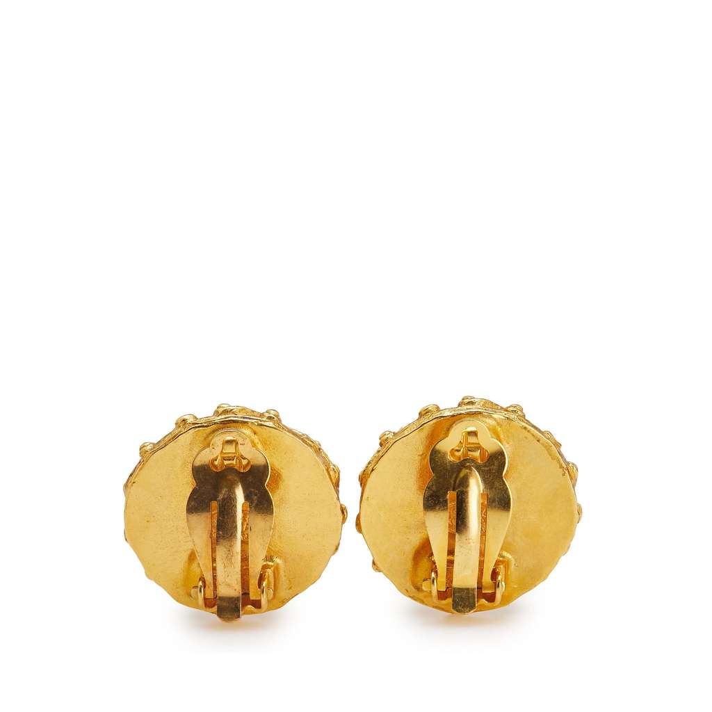 Chanel Gold Plated Studded CC Pearl Clip On Earrings - 2