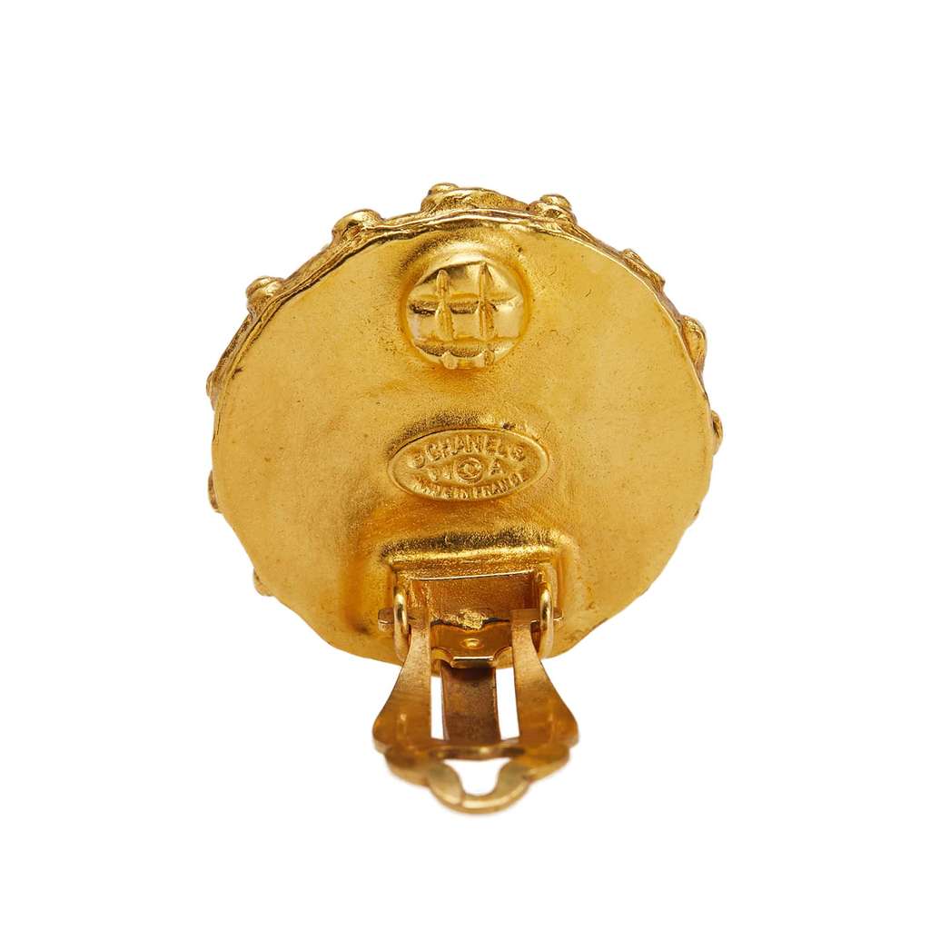 Chanel Gold Plated Studded CC Pearl Clip On Earrings - 3