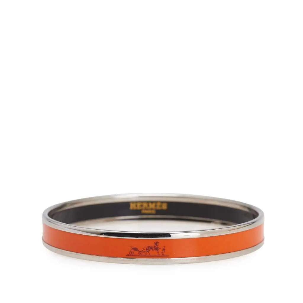 Hermès Narrow Caleche Enamel Bangle 62 Orange Good - Front View