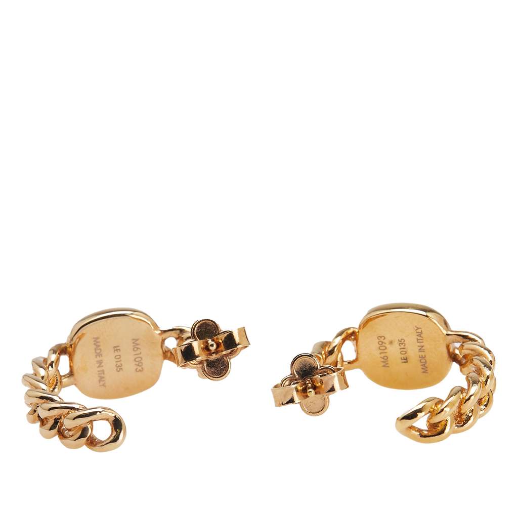 Louis Vuitton Gold Plated LV ID Chain Hoop Push Back Earrings - Back view