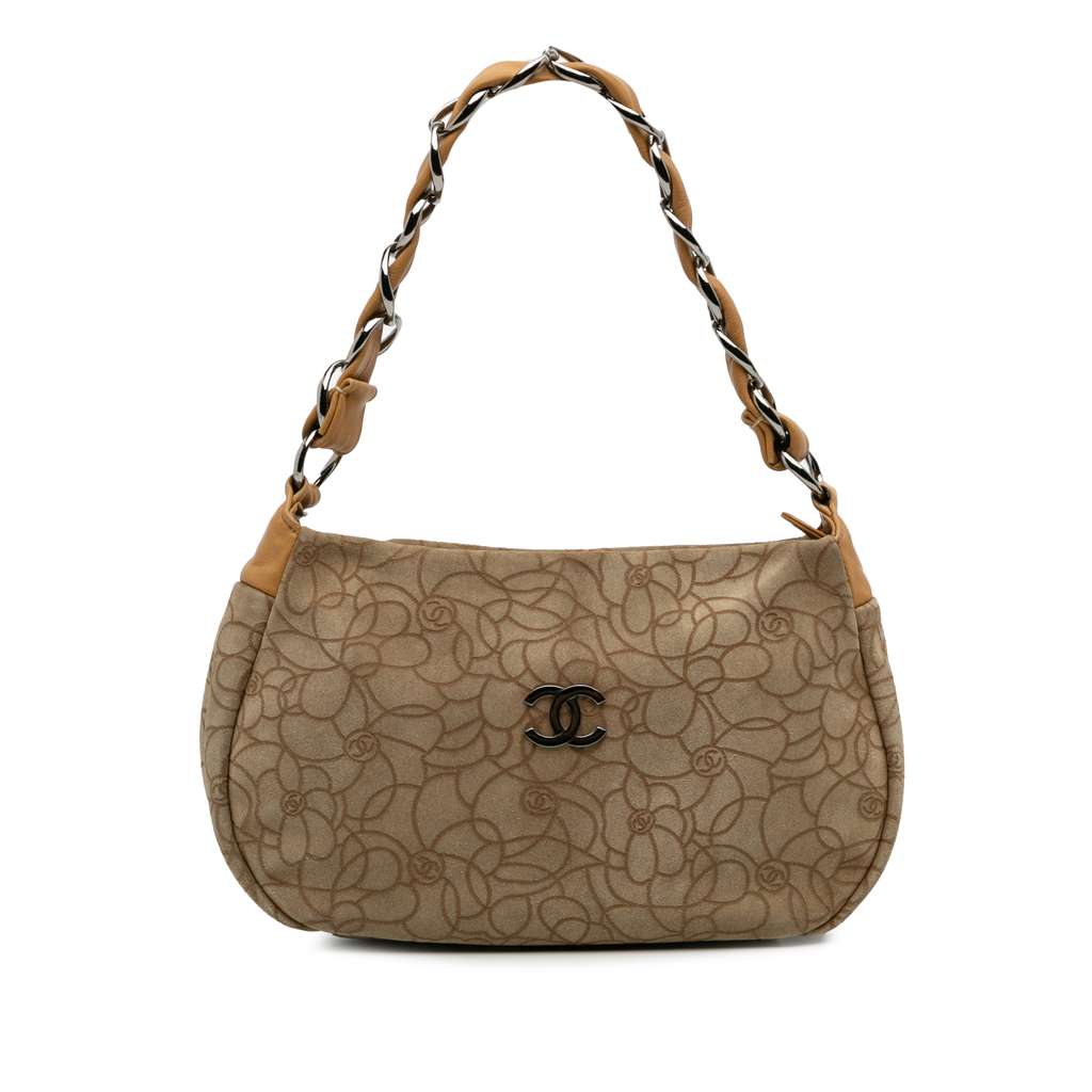 Chanel CC Suede Camellia Hobo
