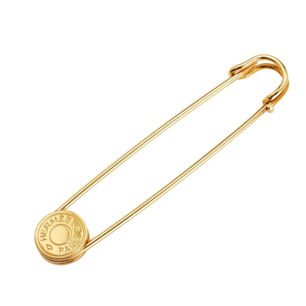 Hermès Gold Plated Clou de Selle Safety Pin Brooch Gold Metal Good - Front View