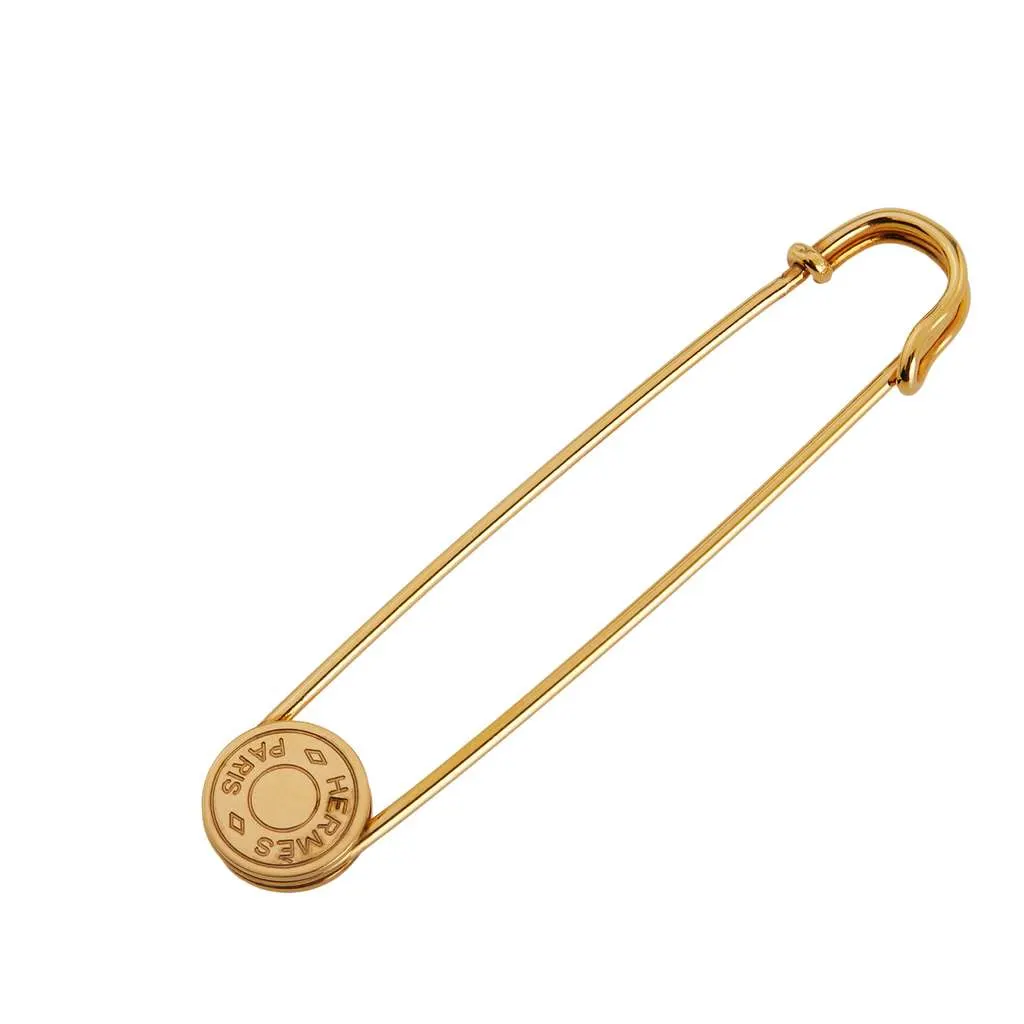 Hermès Gold Plated Clou de Selle Safety Pin Brooch Gold Metal Good - Back View