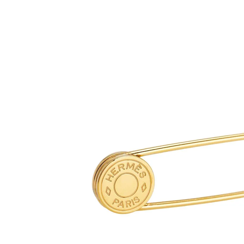 Hermès Gold Plated Clou de Selle Safety Pin Brooch Gold Metal Good - Model View