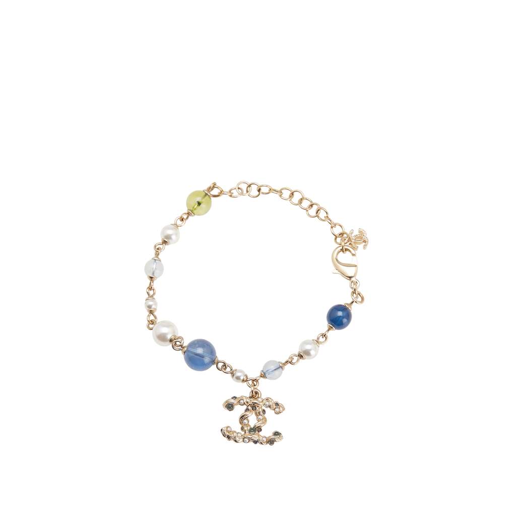 Chanel Gold Plated Faux Pearl Beaded CC Bracelet
