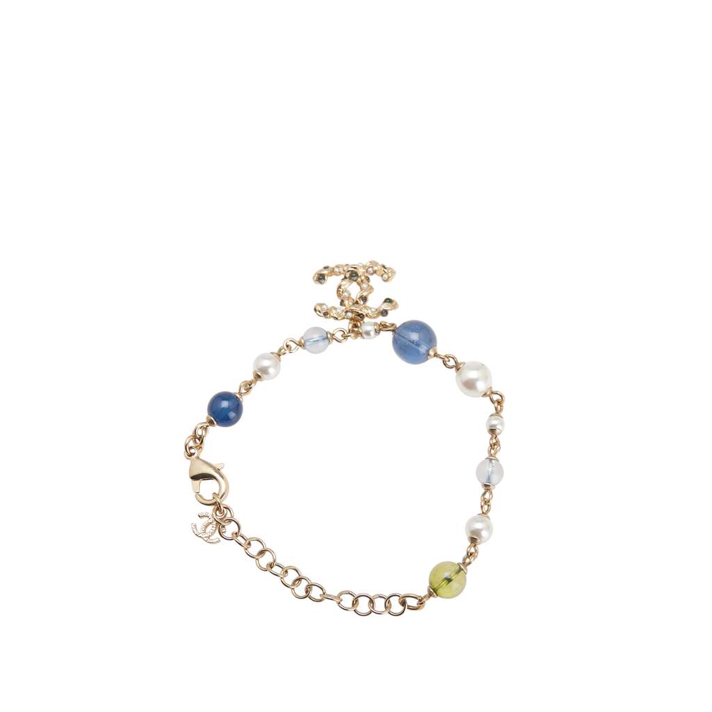 Chanel Gold Plated Faux Pearl Beaded CC Bracelet - Image 6