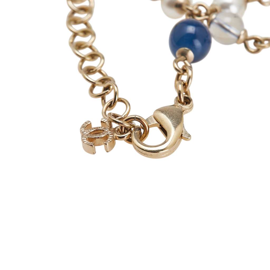 Chanel Gold Plated Faux Pearl Beaded CC Bracelet - 4