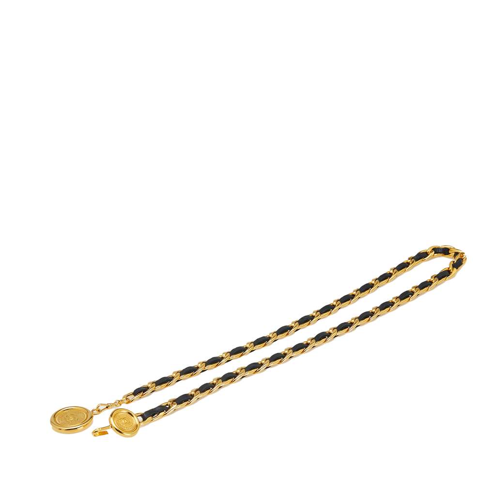 Chanel Gold Plated Medallion Leather Woven Chain Belt