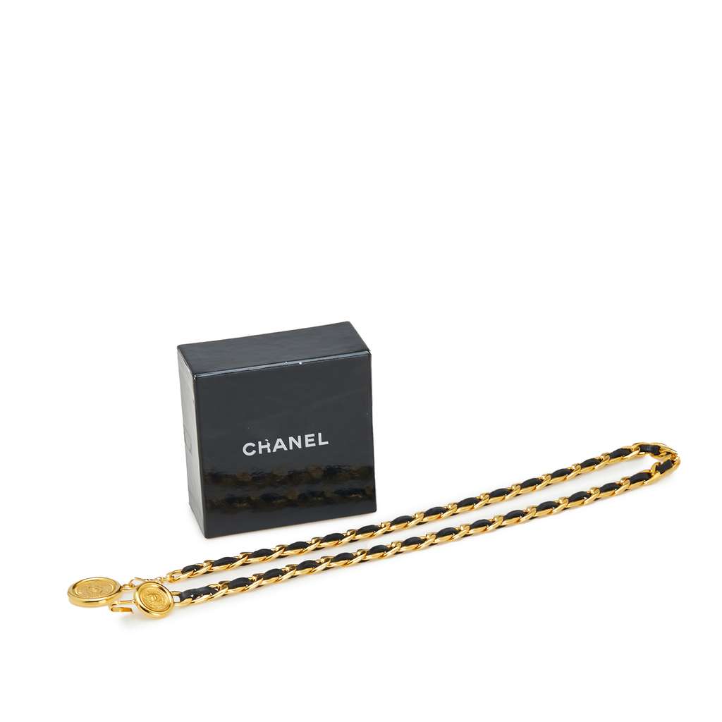 Chanel Gold Plated Medallion Leather Woven Chain Belt - 4