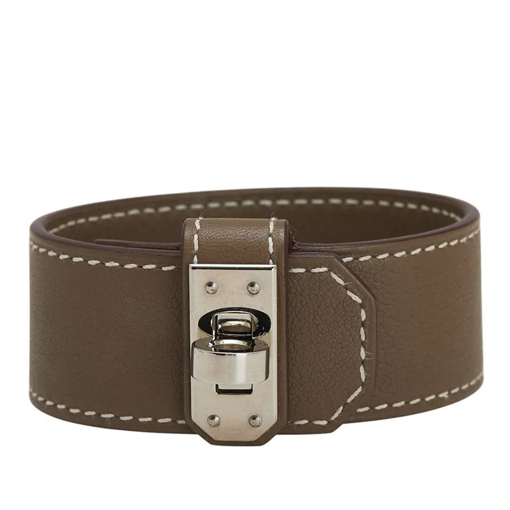 Hermès Small Chevre Chamkila Kelly Twist Bracelet Brown Leather Good - Front View