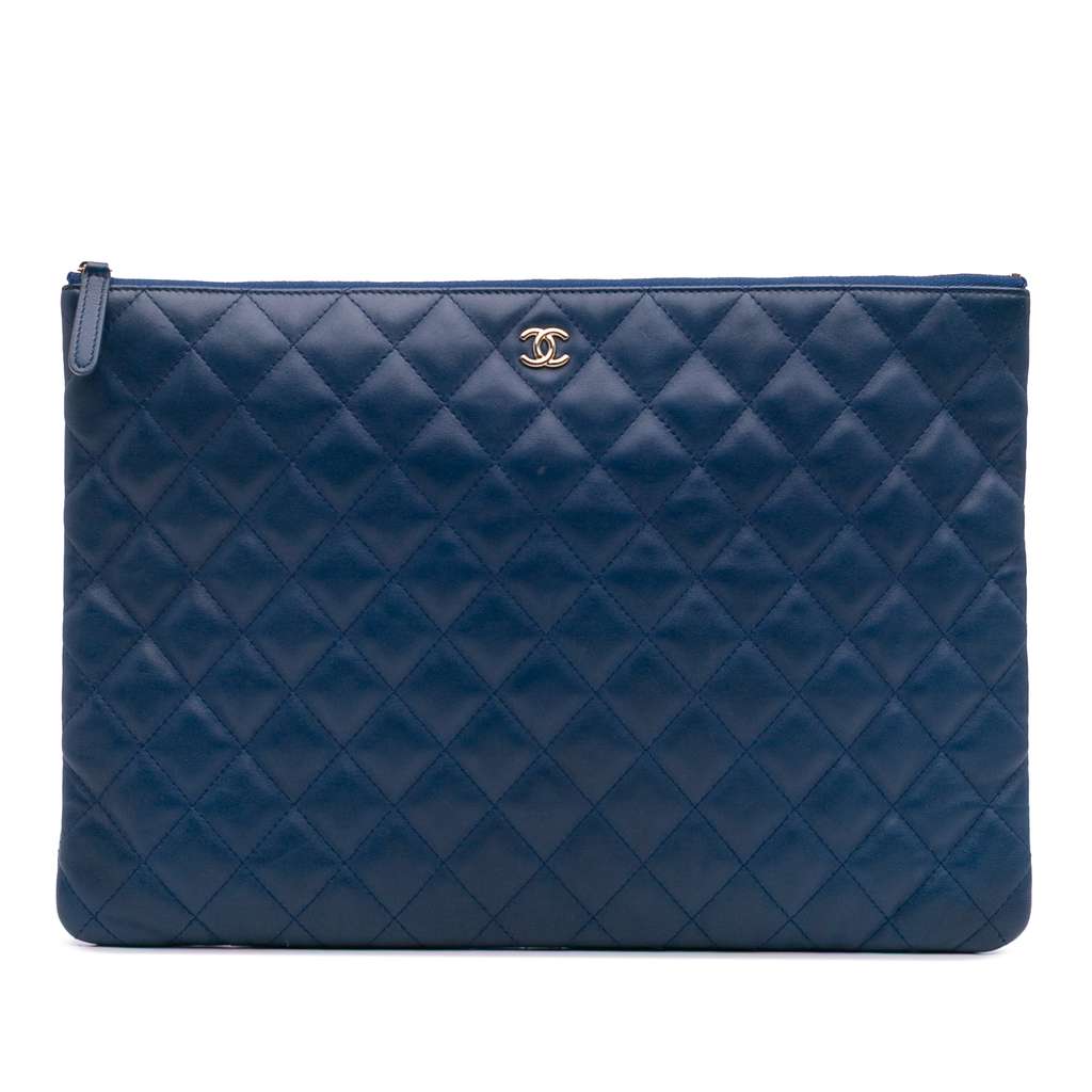 Chanel Large Quilted Lambskin O Case Clutch