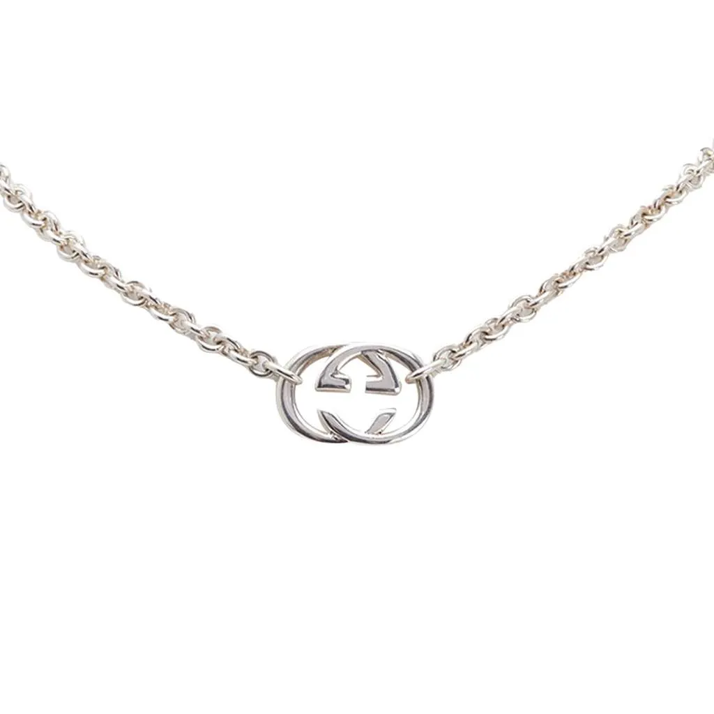 Gucci Sterling Silver Interlocking G Pendant Necklace Silver Silver Good - Front View
