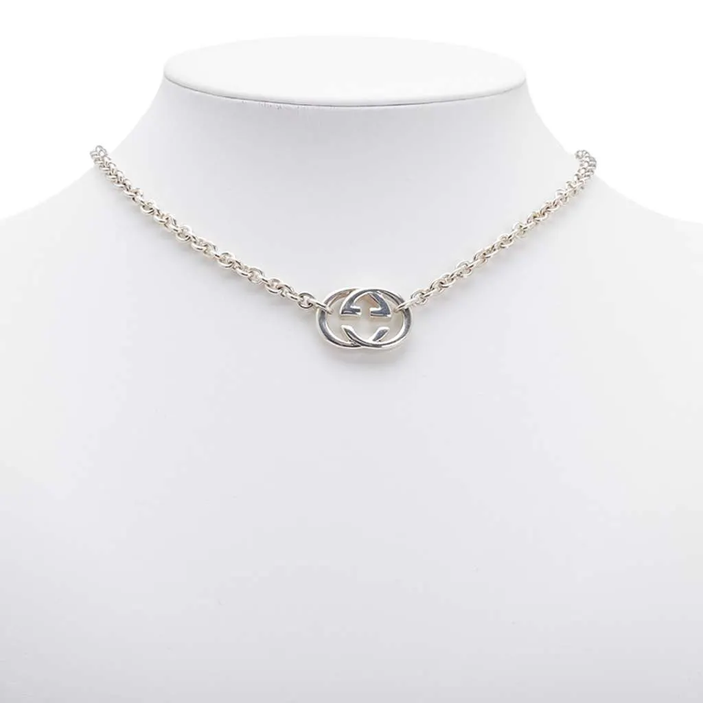 Gucci Sterling Silver Interlocking G Pendant Necklace Silver Silver Good - Model View