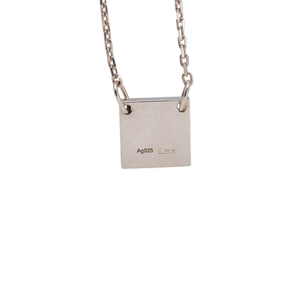 Gucci Sterling Silver Square Plate Logo Pendant Necklace - 2