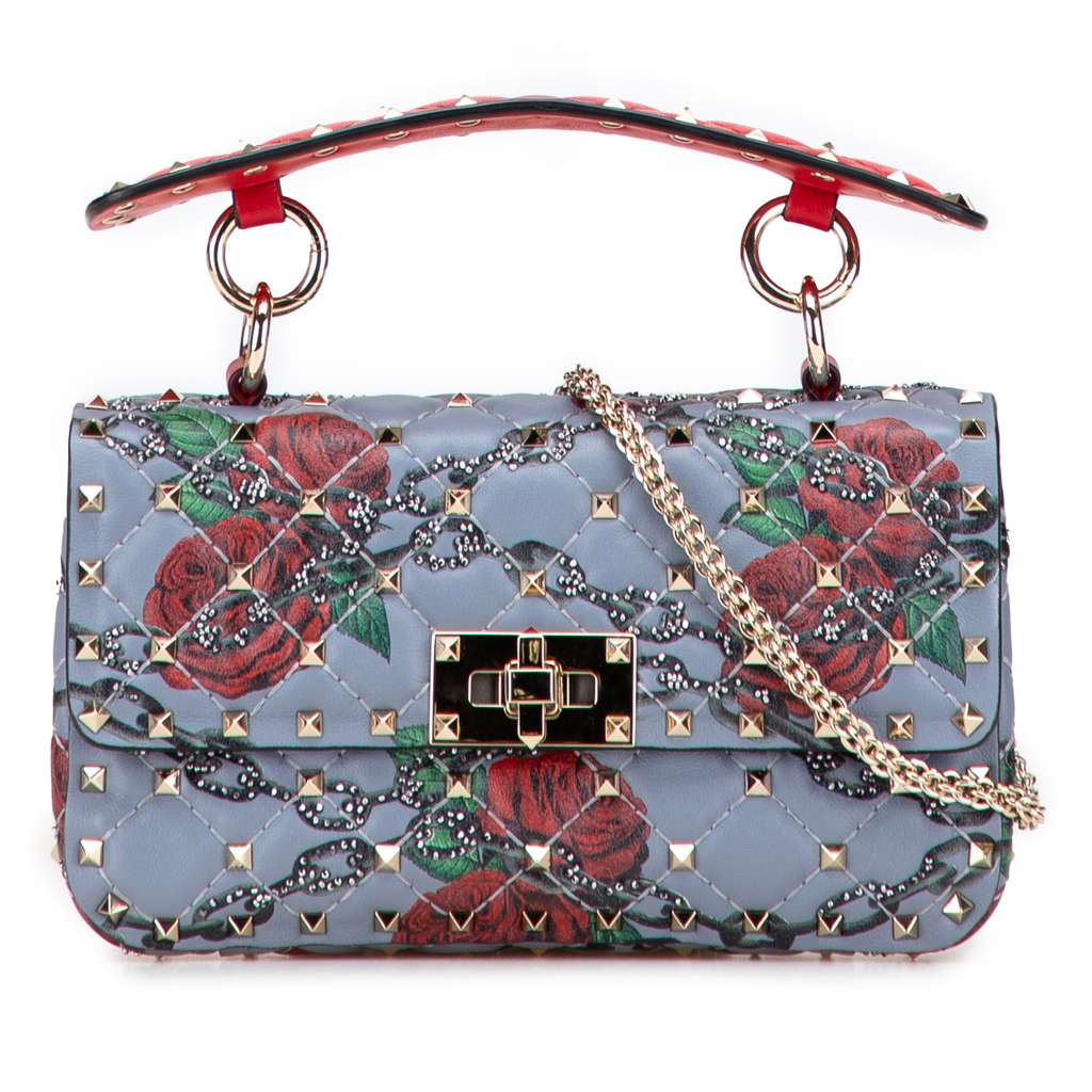 Valentino Small Nappa Roses and Chains Rockstud Spike Satchel