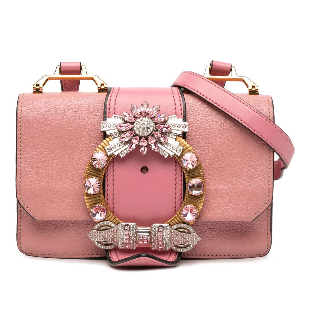 Miu Miu Goatskin Madras Soft Calf Crystal Embellished Crossbody