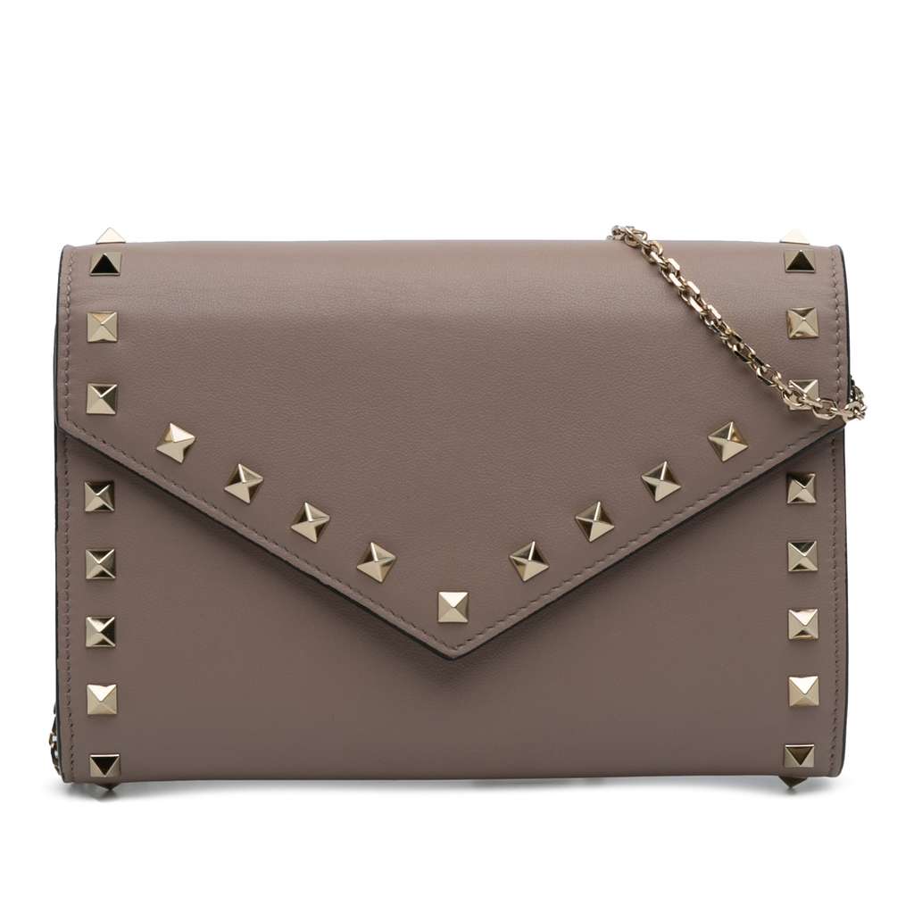 Valentino Calfskin Rockstud Envelope Wallet on Chain