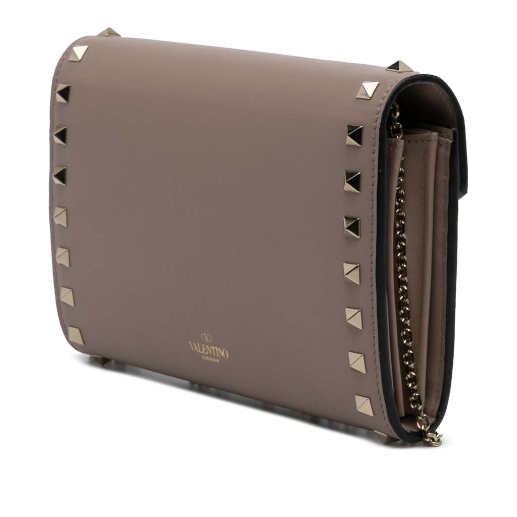 Valentino Calfskin Rockstud Envelope Wallet on Chain - 2
