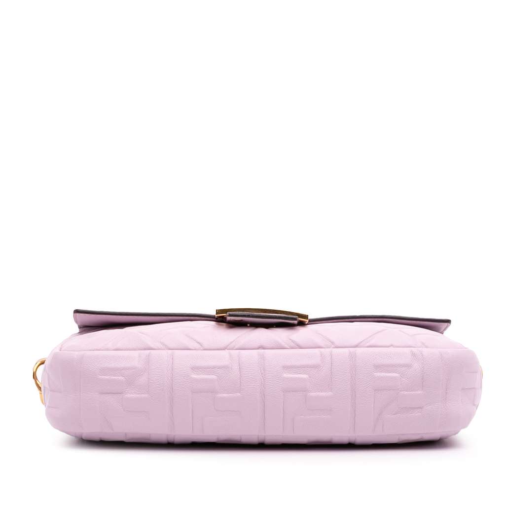 Fendi Medium Leather Embossed FF Baguette Satchel - Image 6