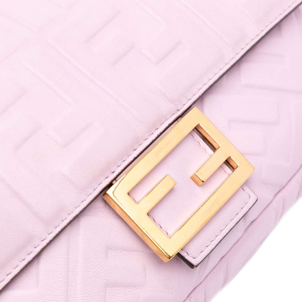 Fendi Medium Leather Embossed FF Baguette Satchel - Detail 2