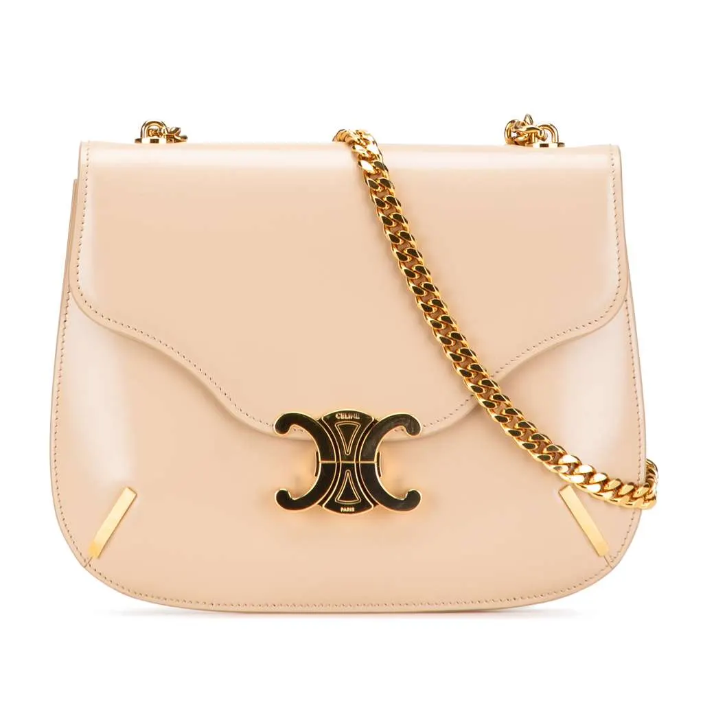 Celine Teen Shiny Calfskin Triomphe Besace Clea Chain Crossbody Brown Leather Very good - Front View