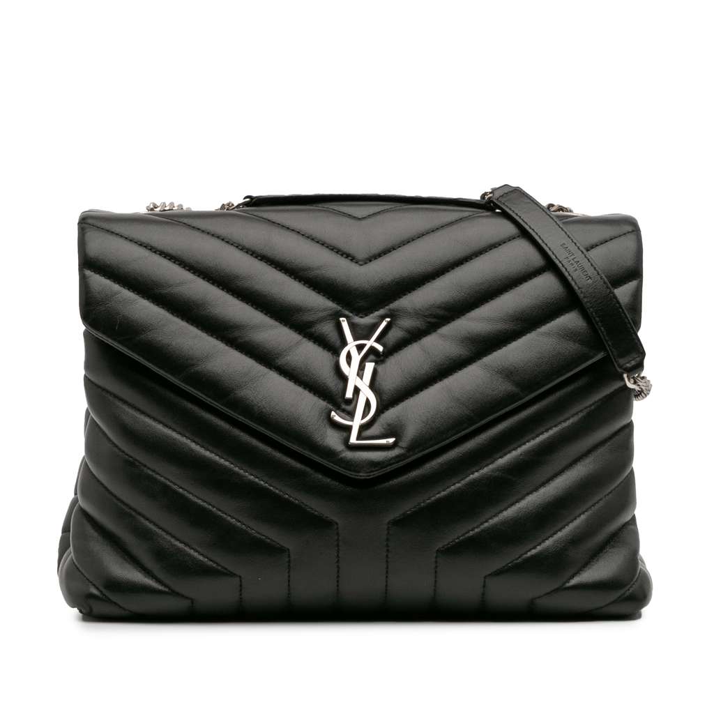 Saint Laurent Medium Chevron Leather Monogram LouLou Shoulder Bag