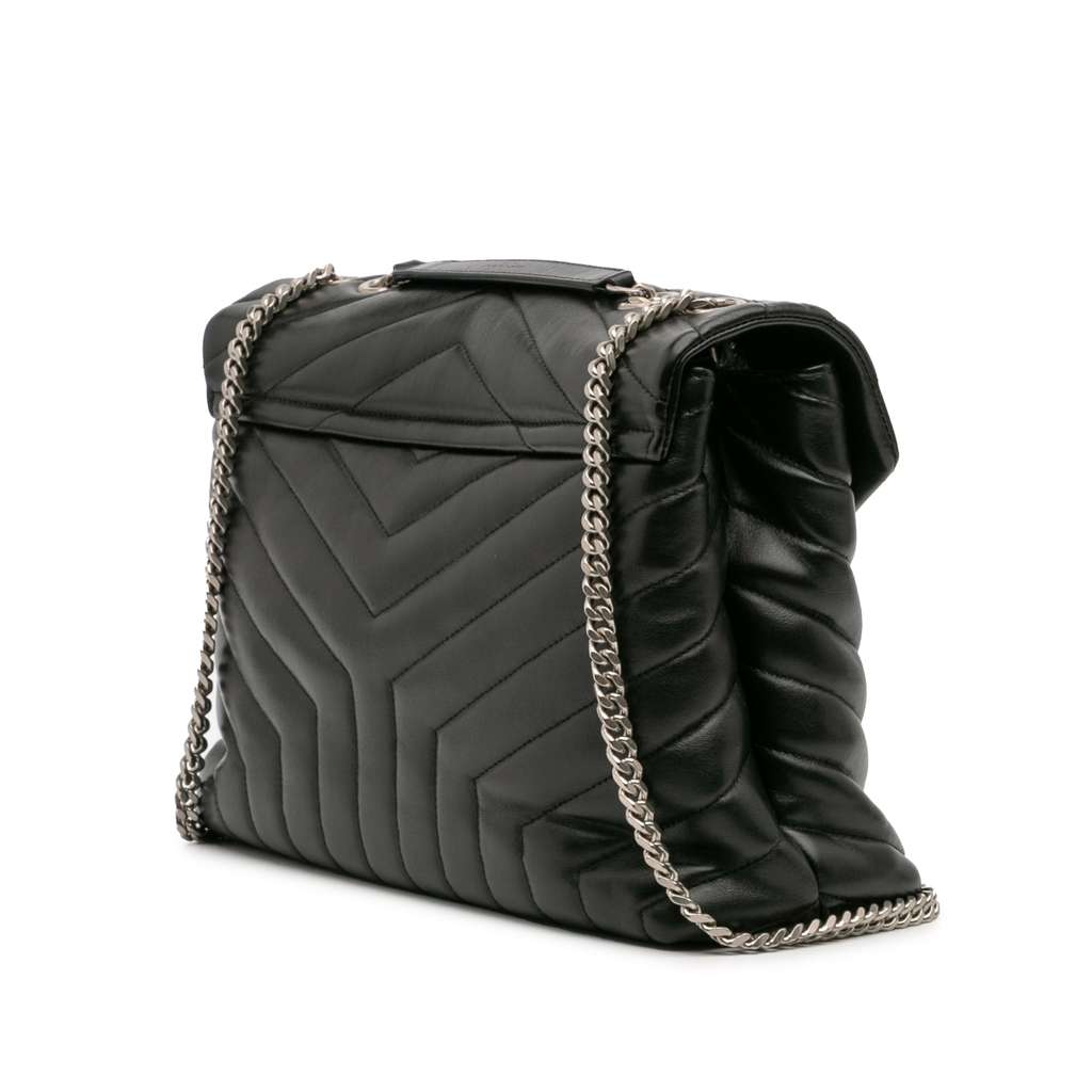 Saint Laurent Medium Chevron Leather Monogram LouLou Shoulder Bag - 2
