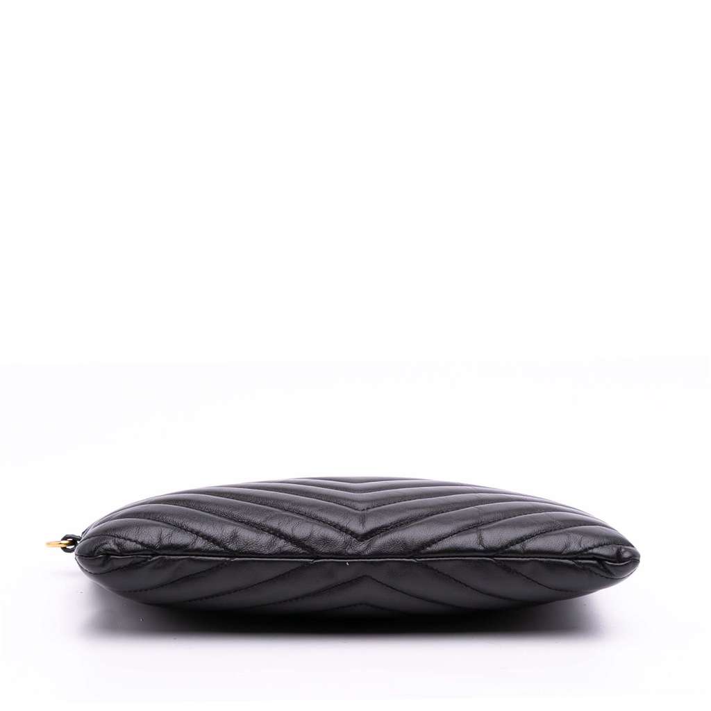 Saint Laurent Matelasse Chevron Leather Monogram Zip A5 Wristlet Pouch - Image 6