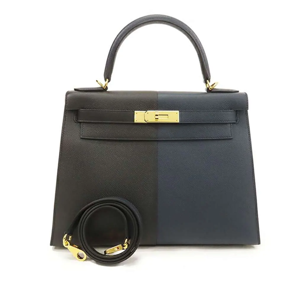 Hermès Tricolor Epsom Kelly II Casaque Sellier 28 Black Leather Good - Front View