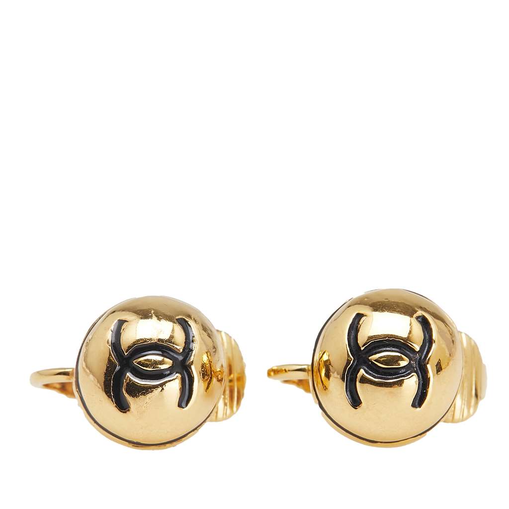 Chanel Gold Plated CC Button Clip On Earrings