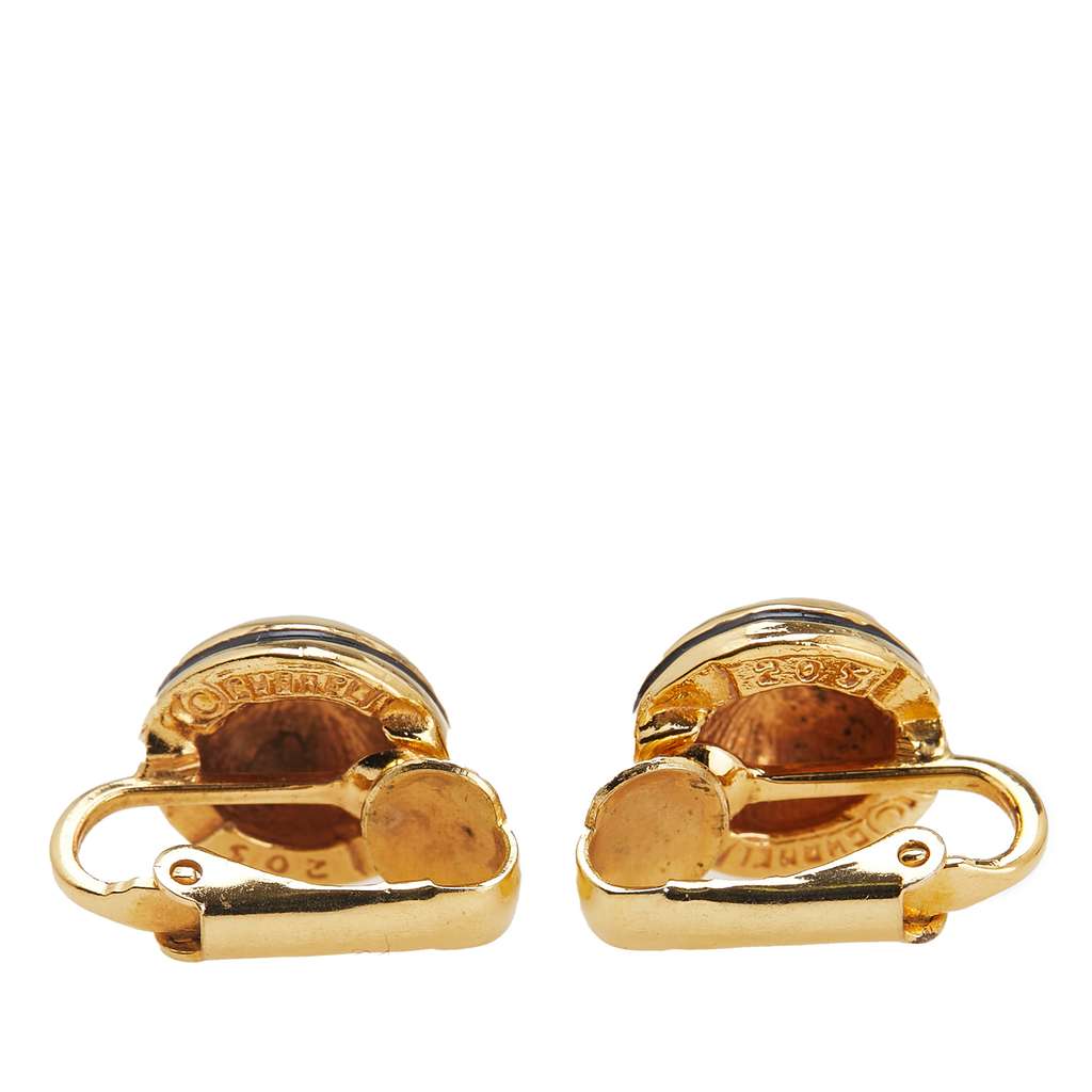 Chanel Gold Plated CC Button Clip On Earrings - Back view