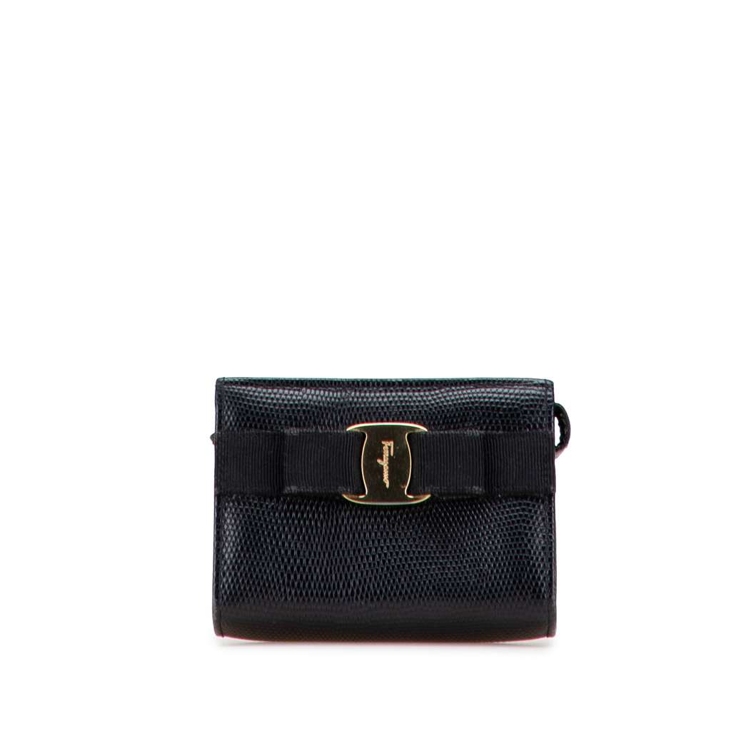 Salvatore Ferragamo Embossed Lizard Leather Vara Bow Pouch