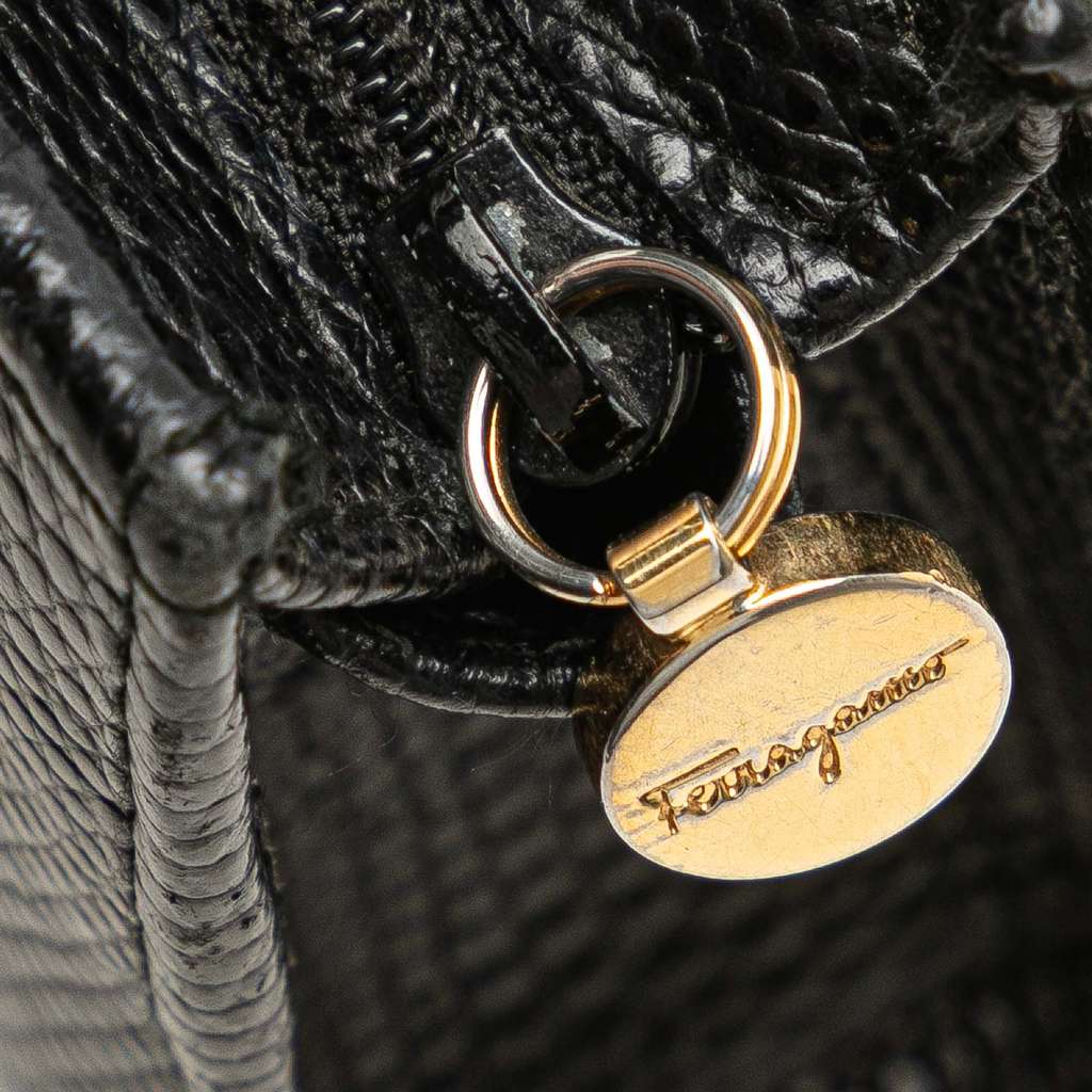 Salvatore Ferragamo Embossed Lizard Leather Vara Bow Pouch - Image 12