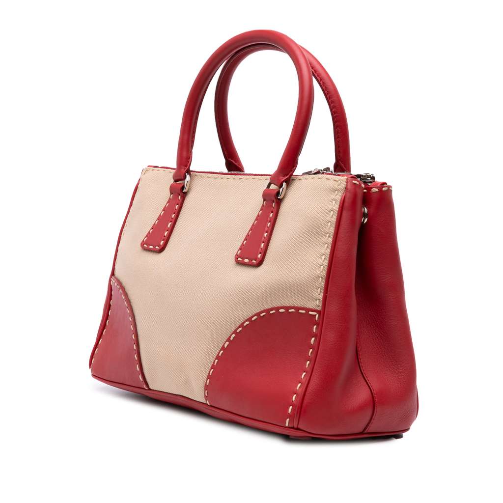 Prada Small Canvas and City Calf Hand Stitched Galleria Double Zip Satchel - Back view