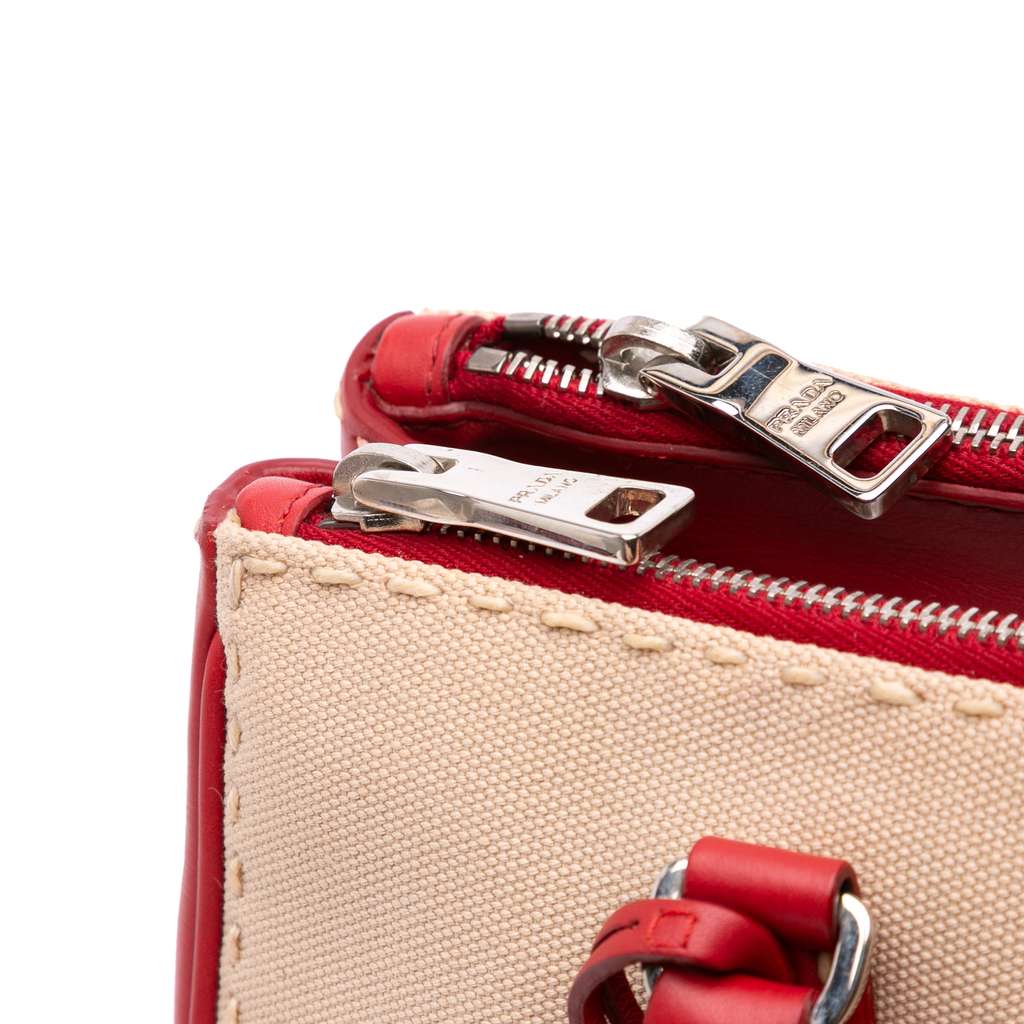 Prada Small Canvas and City Calf Hand Stitched Galleria Double Zip Satchel - Detail 2