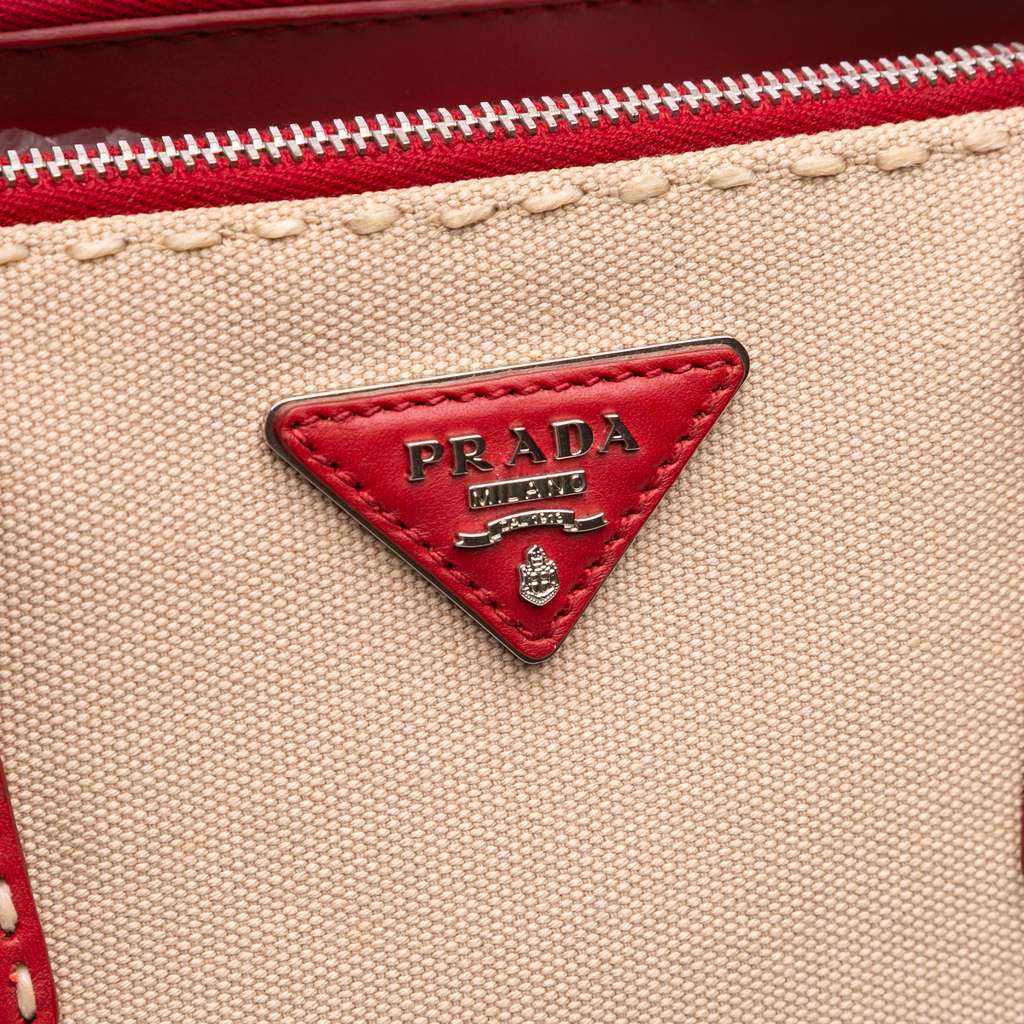 Prada Small Canvas and City Calf Hand Stitched Galleria Double Zip Satchel - Image 10