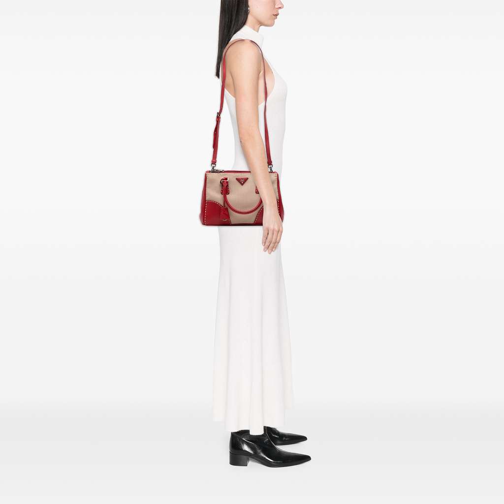 Prada Small Canvas and City Calf Hand Stitched Galleria Double Zip Satchel - Image 12